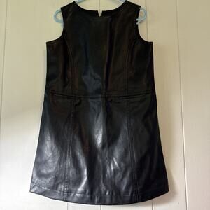 Vintage Hyp Kid Girls Faux Leather Dress 6X Black Polyester Blend UU